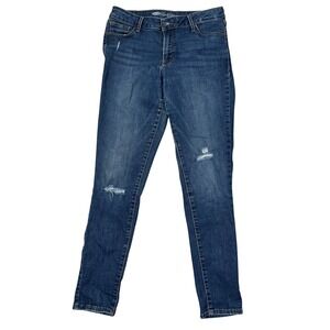 Used Old Navy Women Distressed Mid Rise Skinny Jeans Blue Size 10 Excellent Cond
